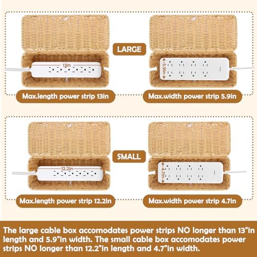 2PCS Cable Management Box, Handmade Rattan Cable Organizer Cord Basket - Image 3