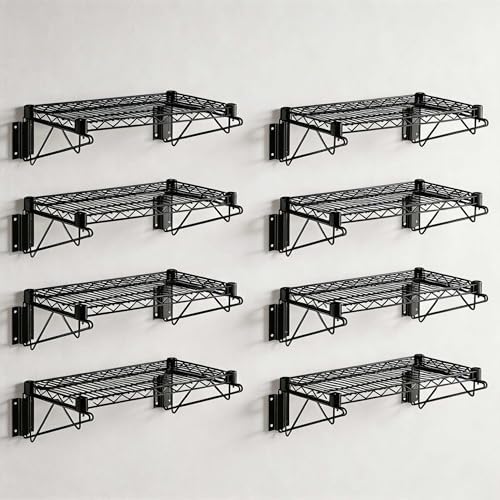 8 Pack 12" x 24" Black Epoxy Wire Wall Mount Shelf, NSF Heavy Duty Metal Wall Mounted Storage Rack, 360 lb Capacity, Commercial Kitchen, Restaurant Shelving by Zedfire