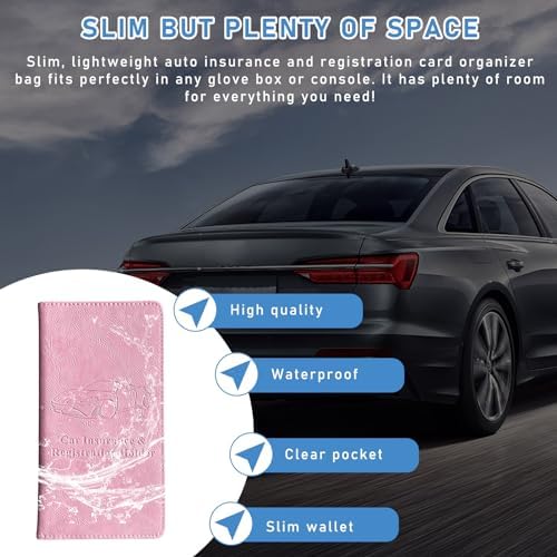 Ziciner Car Registration and Insurance Holder, Auto Card Document Glove Box Organizer with Magnetic Closure, Universal Vehicle Interior Accessories for Cars SUVs (Pink-Large) - Image 4