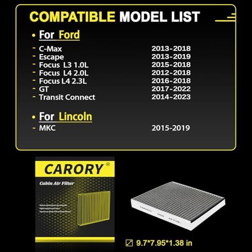 Cabin Air Filter w/Activated Carbon for Select 2013-2023 Ford, Lincoln Models - C-Max, Escape, Focus, Transit Connect, MKC, CV6Z-19N619A, FP-70, 2014 2015 2016 2017 2018 2019 2020 2021, CF921 - Image 3