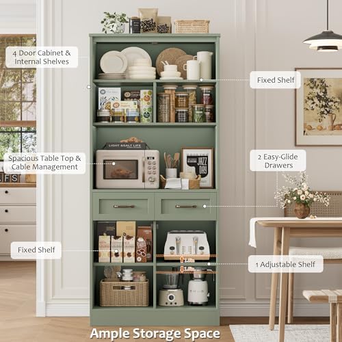 HOSTACK 71" Tall Kitchen Pantry Storage Cabinet, Wood Kitchen Hutch, Green - Image 6