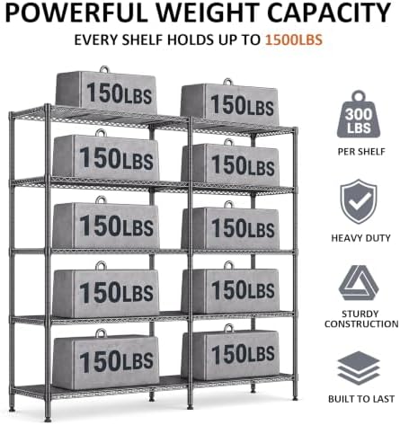 IZEUK Heavy Duty Metal Black Storage Rack Garage Shelving with 32 Wide - Image 5