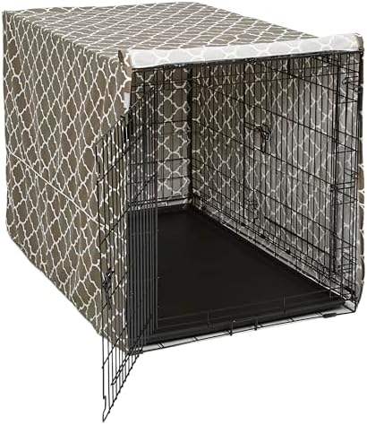 Midwest Homes for Pets XL Dog Crate Cover with Teflon Fabric Protector, Poly-Cotton Privacy Kennel Cover Fits Most 48-inch Crates, Brown Designer Print, Washable, Reduces Barking by MidWestHomesForPets
