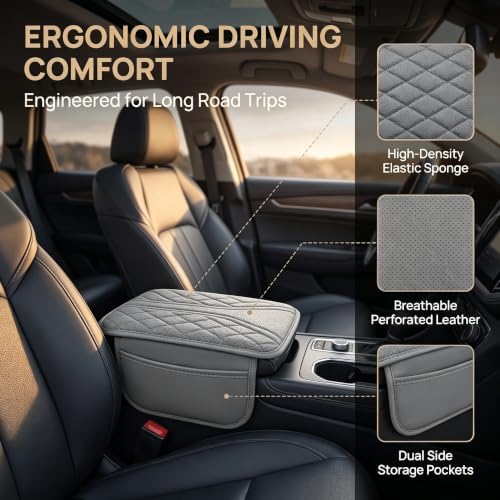 Arm Rest Cover for Car, Leather Console Pad with 2 Storage Bags - Image 3