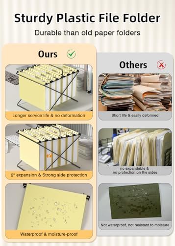 SHUTEX Plastic Hanging File Folder, 12 Pack, Letter Size, Cream Yellow - Image 3