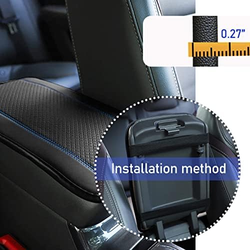 Ziciner Car Center Console Armrest Pad, PU Leather Waterproof Auto Armrest Seat Box Cover Protector, Universal 12.59x 7.24 Inch Vehicles Interior Accessories for Most Car SUV (Black & Blue) - Image 4