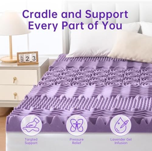 MUXHOMO 3 Inch 7-Zone Twin XL Mattress Topper, Egg Crate Memory Foam Mattress Topper Twin XL Size for Back Pain, Lavender Gel Infused Bed Pad, CertiPUR-US and Oeko-TEX Certification (79"×38") - Image 3