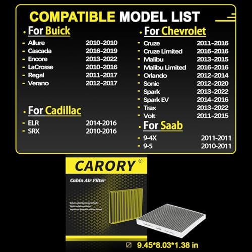 Cabin Air Filter w/Activated Carbon for 2011–2016 Cruze, 2013–2015 Malibu, 2013–2022 Trax, 2013–2022 Encore, 2012–2020 Sonic, 2010–2016 SRX, 2010–2016 LaCrosse, 2013–2022 Spark, and More, CF778 - Image 3