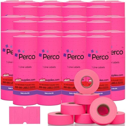 Perco 1 Line Fluorescent Pink Labels - 240,000 Blank Pricing Labels for Perco Lite, X, Plus and Pro 1 Line Price and Date Guns - 240 Rolls, Case of 30 Sleeves - Made in USA by Perco