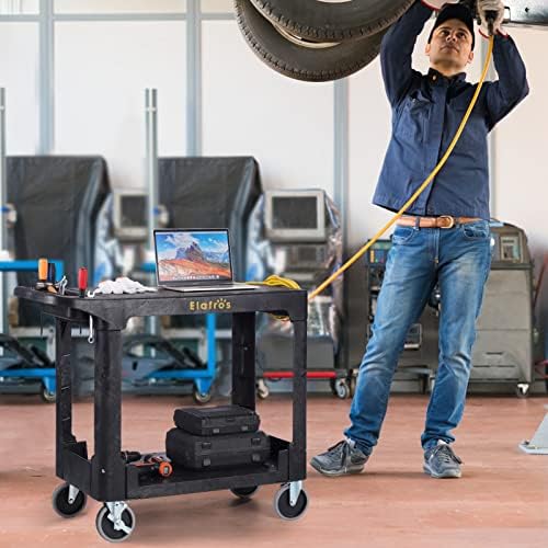 ELAFROS Heavy Duty Plastic Utility Cart, 37 x 18.8 in, Flat Top, Swivel Wheels, 550 lbs Capacity, Black (Pack of 2) - Image 5