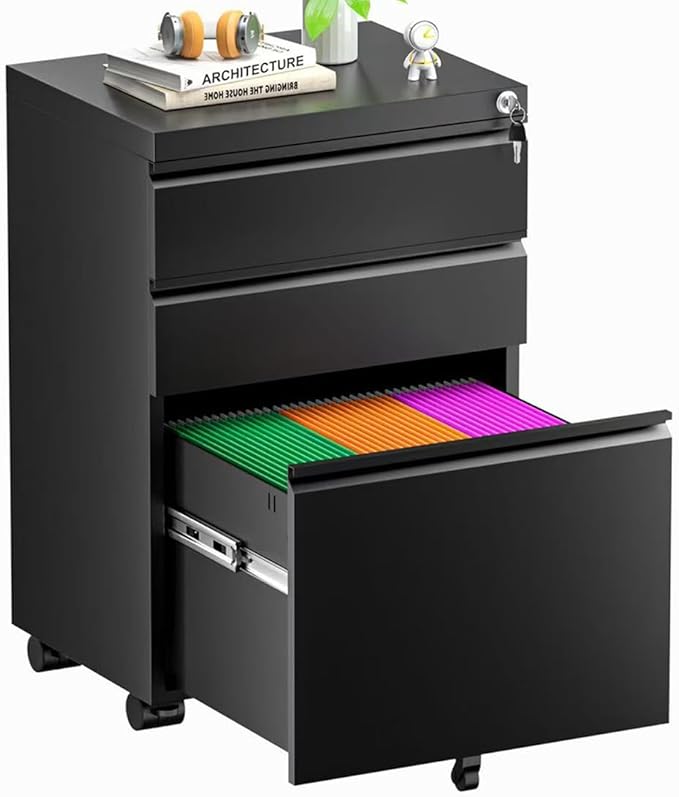 Superday File Cabinet 3 Drawer, Metal Rolling Vertical Filing Cabinet by SuperdayMetalFurniture