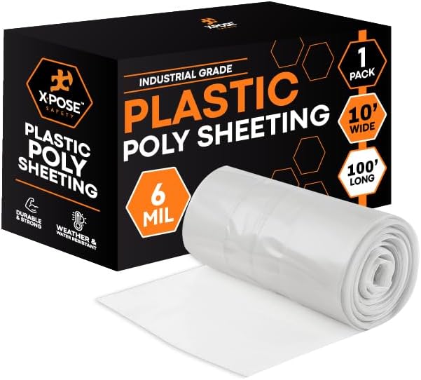 Xpose Safety Clear Plastic Sheeting – 10' x 100' Roll – Heavy Duty 6 Mil Poly by XposeSafety