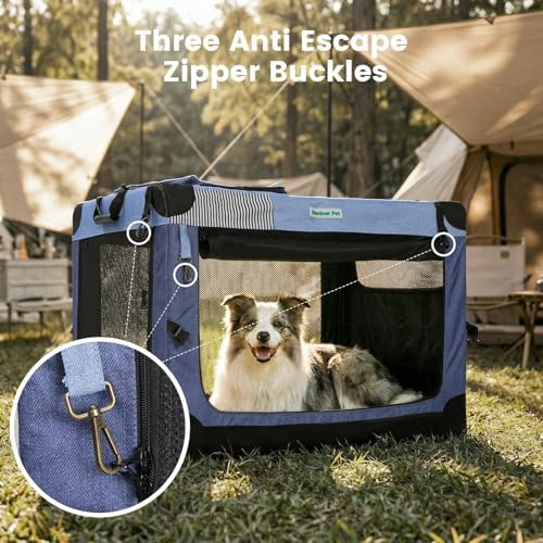 Gardner Pet Soft Collapsible Dog Crate - 30 Inch Portable Travel Dog Crate for Small/Medium Dogs Indoor & Outdoor, 3-Door Pet Crate with Durable Mesh Windows & Storage Bag, Blue - Image 3