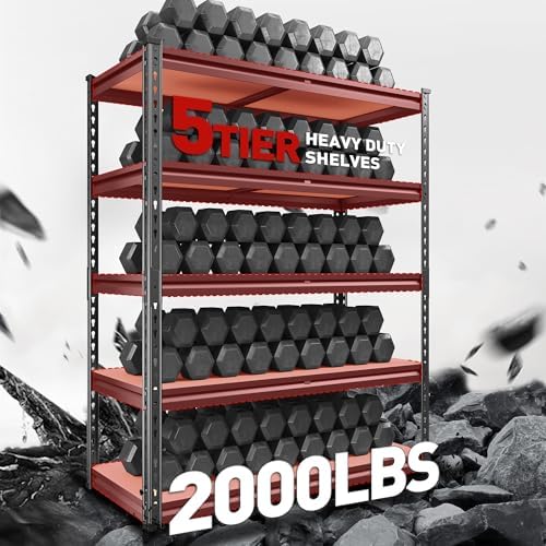 REIBII 2000LBS Garage Shelving Heavy Duty 72''H Storage Shelves 5 Tier Heavy Duty Shelving, Adjustable Metal Shelves for Garage Pantry Closet Kitchen Basement 35.5" W x72 H x 15.8" D, 2 Pack - Image 4