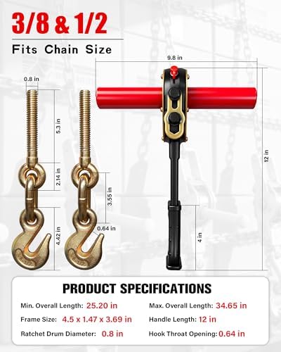 Impact Wrench Ratchet Binders (2-Pack) - for 3/8" & 1/2" Chain, 9200 lbs WLL | Heavy-Duty Cargo Tie-Down & Load Securement - Image 6