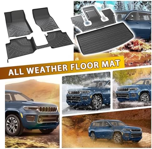Powerty Floor Mats Cargo Liner for Jeep Grand Cherokee L 2021-2025(6-Seater w/o 2nd Row Center Armrest Only) All Weather 3D TPE Anti-Slip Car Protection, 1st & 2nd Row Set with Cargo Mat Accessories - Image 5