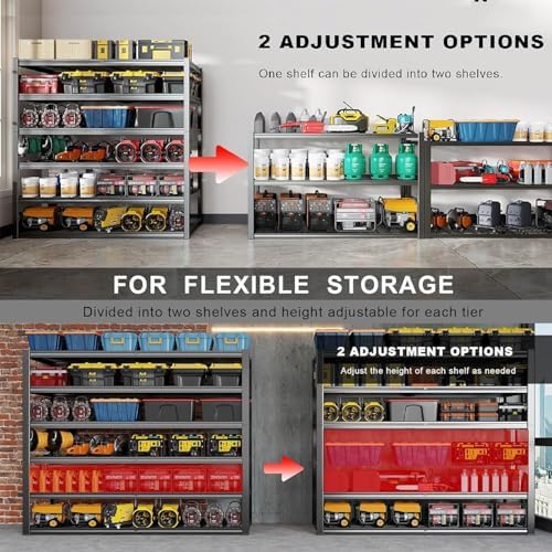 65" W Garage Shelving Heavy Duty, 6 Tier Garage Shelves, Adjustable Storage Shelving Unit, Commercial Metal Shelf for Warehouse, Pantry - Image 5