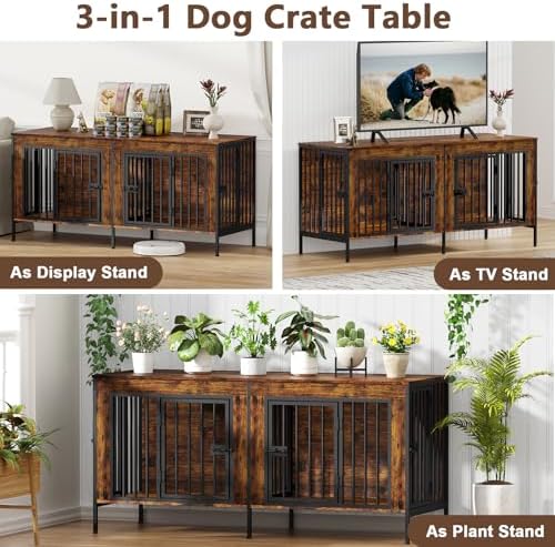 EasyCom 55.12" Dog Crate Furniture for 1 or 2 Dogs, 0-20 Pounds, Brown - Image 4