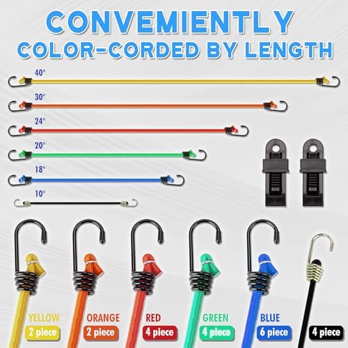CARTMAN 22-Piece Bungee Cord Assortment with Metal Hooks - Image 2