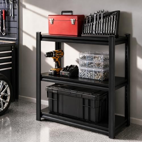 Metal Garage Shelving Unit, Heavy Duty Adjustable Storage Shelves, Steel Shelving, 1500 lbs Capacity Shelves for Heavy Tools and Equipment, 3 Tier, 27.6" W × 13.8" D × 31.5" H - Image 2