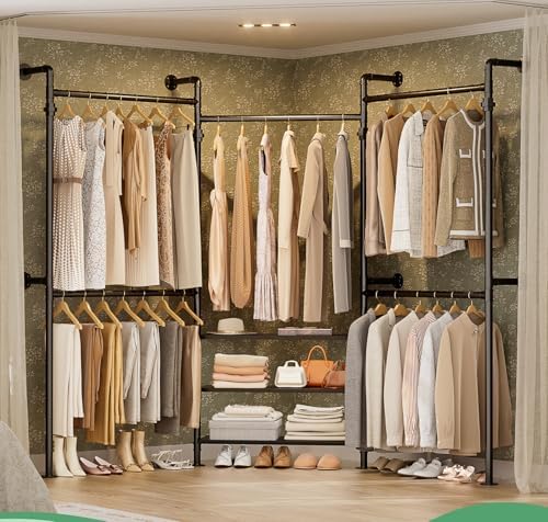 Aheaplus Industrial Corner Pipe Clothing Rack, 7.3-10.9Ft Closet System by Aheaplus