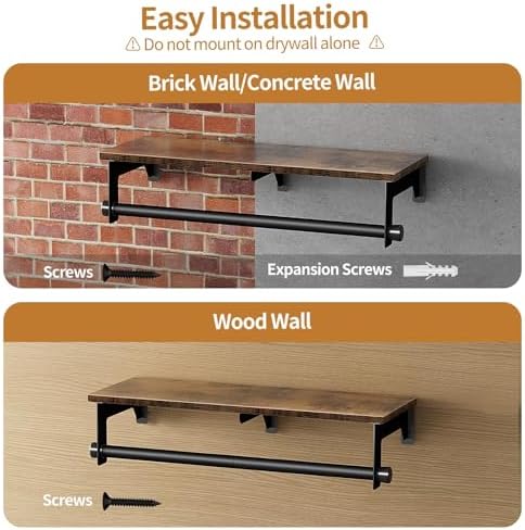 Luxspire 28.7" Wall Mount Clothes Rack with Wood Top Shelf Hanging Clothes - Image 5