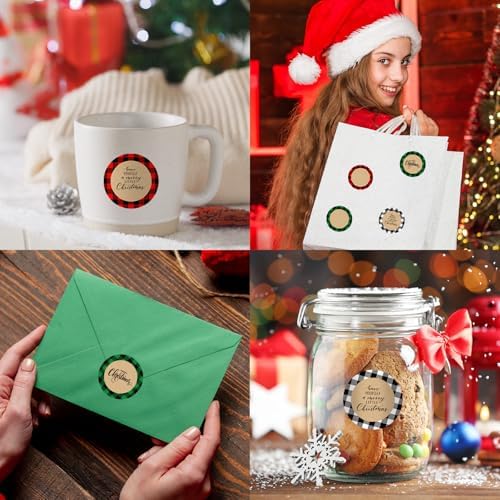 Whaline 600 Pcs Christmas Direct Thermal Labels Stickers Colorful Xmas Plaid Self-Adhesive Printer Decals for DIY Candle Name Tag Logo Design, 3 Rolls - Image 6