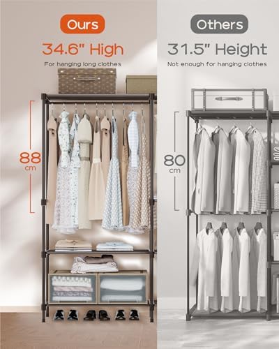 CASAMAYA Clothes Rack, Portable Closet, 44.9 Inch Large Capacity Wardrobe Closet, Clothes Storage Organizer with Shelves and 2 Hanging Rods, Easy to Assembly, Black PCT021B01 - Image 3