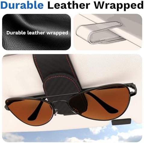 BFXM Car Sunglass Holder, Magnetic Leather Sunglass Holder - Image 7