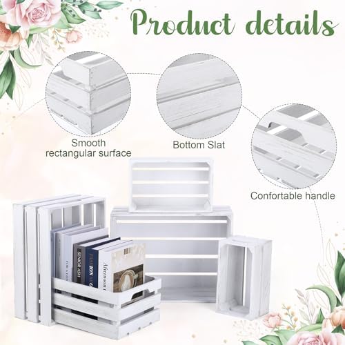 Soaoo 5 Pcs Decorative Nesting Wooden Crates with Handle, Vintage White - Image 3