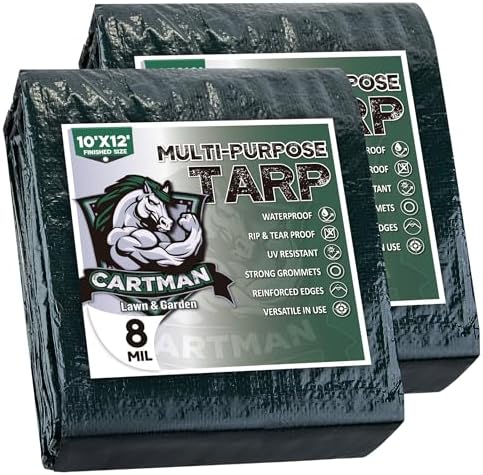 CARTMAN 2PK 10x12Ft Multipurpose Waterproof Poly Tarp Cover 8 Mil, Green by CARTMAN
