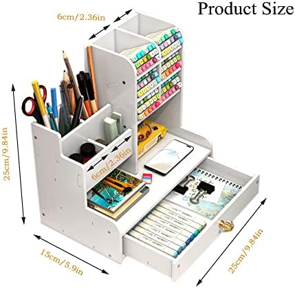 Hggzeg White Pen Organizer with Drawer, DIY Pencil Holder, Desk Tidy Caddy - Image 2