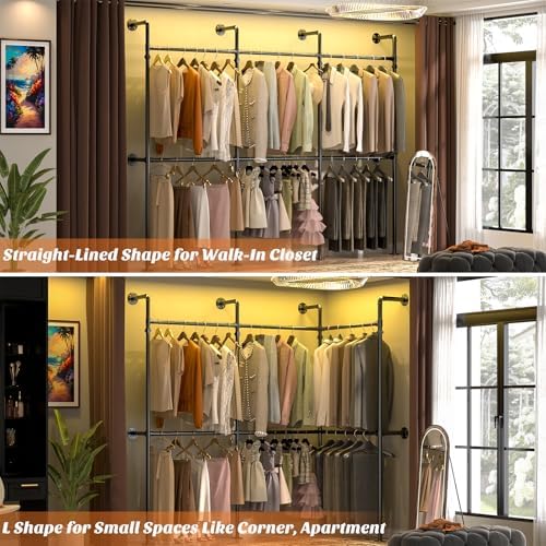 Aheaplus Industrial Pipe Clothing Rack, Reversible 9.85FT Clothes Rack - Image 3
