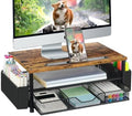 AUPSEN Wood Desk Organizers and Accessories, 2-Tier Computer Monitor Stand Riser with Drawer, Pen Storage & Phone Holder, Office Desk Accessories, Workspace Desktop Organization for Office Supplies（Brown） by AUPSEN