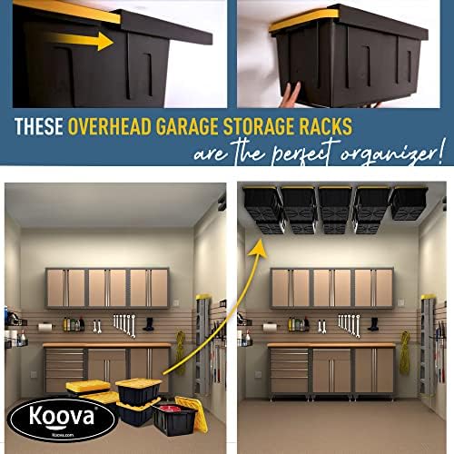 Koova Heavy-Duty Overhead Garage Storage Rack for 9 Bins. Adjustable Width, 360lb Capacity. DIY Safe Mount, Easy Install. Fits 27-Gallon Totes. USA Made Pro-Grade Steel. Space Saving Organizer - Image 5