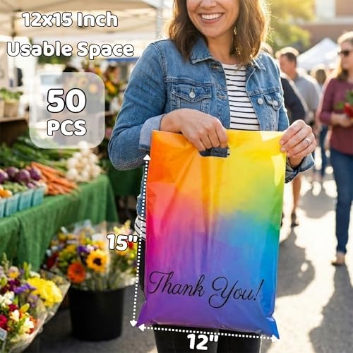 Donyson Rainbow Poly Mailers, 12x15, 50 Pack, Colorful Shipping Bags - Image 4