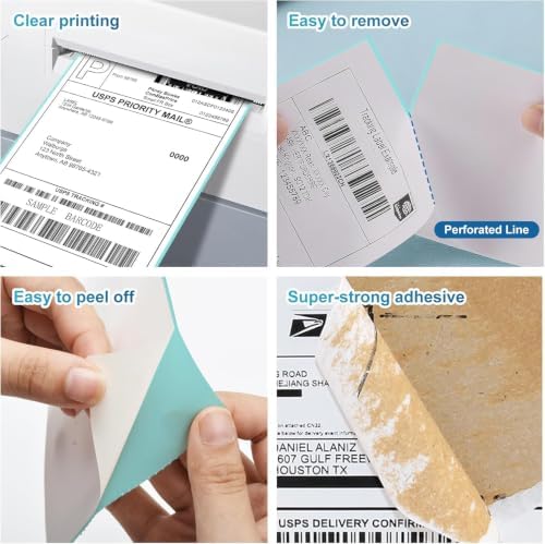 9527 Product Fanfold 4 x 6 Direct Thermal Labels with Blue Background Paper Perforated Shipping Labels for Thermal Printers, 100 Label per Stack, 1 Stack - Image 4