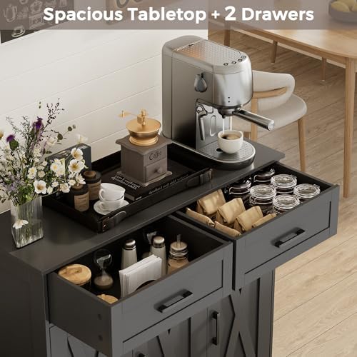 Homhedy Coffee Bar Storage Cabinet with Drawers, Kitchen Buffet Cabinet - Image 5