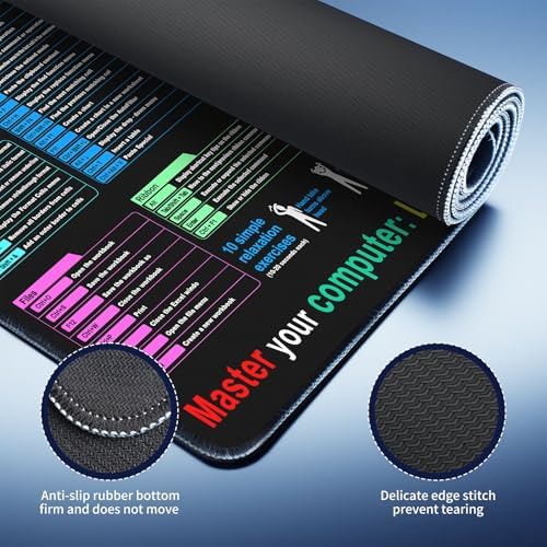 Excel Cheat Sheet Desk pad—Contains 12 Types of Common Skills in Excel and Word|Large XL Size（31.5 * 11.8 inch）|Desk mat for Keyboard and Mouse|Work、Study、Gaming Mouse pad|Waterproof、Anti-Slip - Image 6
