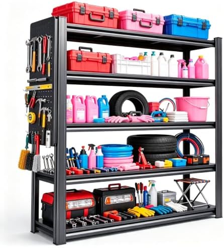 Garage Shelving, 5 Tier Heavy Duty Storage Shelves with Pegboard by BEESTMUEBLE