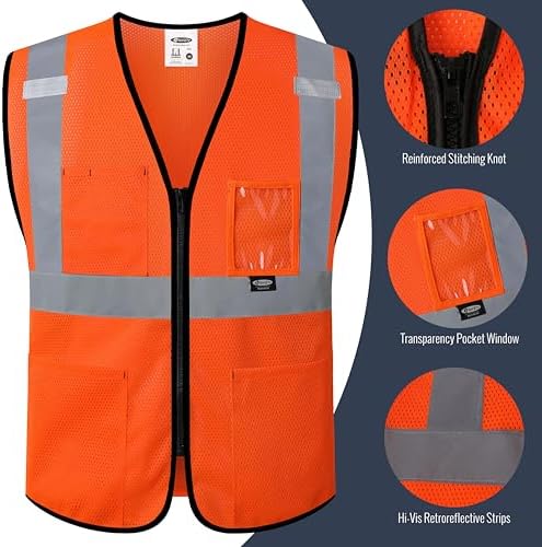 JKSafety Safety Vest for men women Hi Vis Vest with Pockets and Zipper High Visibility Construction Vests BX310 - Image 3