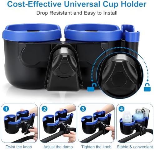 Accmor Stroller Cup Holder with Phone Holder, Bike Cup Holder, Walker Scooter Wheelchair Cup Holder Attachment, Universal Cup Holder for Uppababy Graco Strollers - Image 7