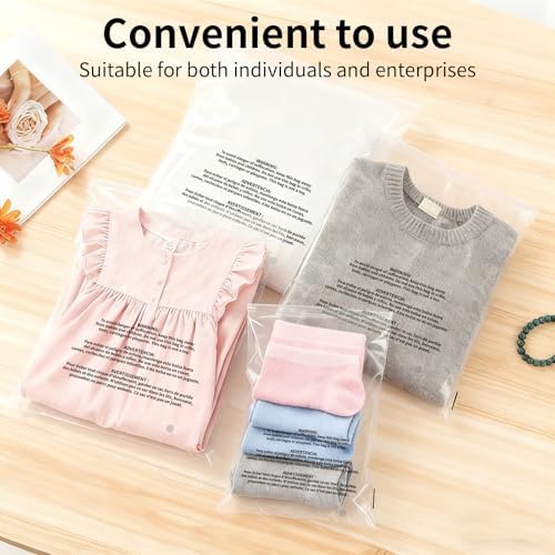 12x15" Self Seal Clear Poly Bags with Suffocation Warning, 100 Counts Resealable Cellophane Plastic Bags, Plastic Bag for Packaging, Party Favors, Clothes and Shipping - Image 2