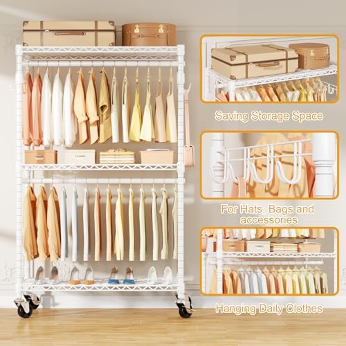 ULIFHOME P1 Rolling Clothes Rack, Portable Wardrobe Closet Holds 500lbs - Image 4