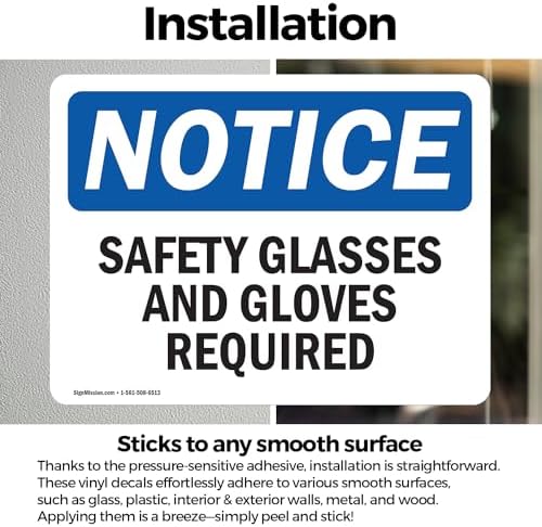 (2 Pack) Safety Glasses And Gloves Required OSHA Notice Sign 14 Inch X 10 Inch Vinyl Label Decal Sticker Weather Resistant, UV Protected for Workplace, Business, and Construction Site, Made in the USA - Image 3