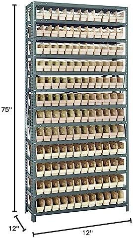 Quantum Storage Systems 1275-100IV Steel Shelving Unit with 4" Shelf Bins, 12" D x 36" W x 75" H, Ivory - Image 2