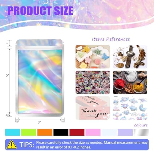 100 Pack Holographic Resealable Bags for Candy (3x5 Inch, White) - Image 2