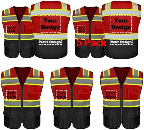 Safety Vest Customize Logo with 5 Pockets & Zipper Reflective High Visibility Vest Class 2 Outdoor Workwear by evershare