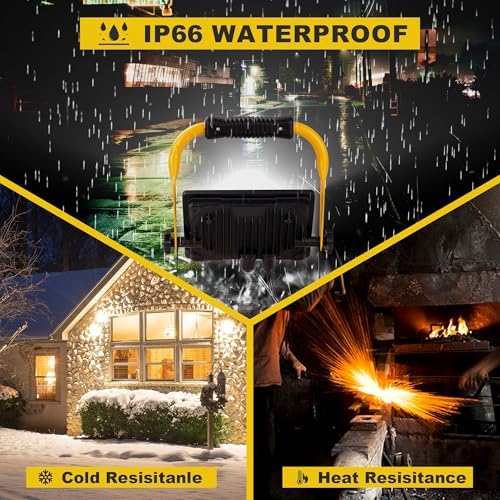 50W LED Work Light, 5000LM Portable Flood Lights, 6ft Cord with Plug & Switch IP66 Waterproof,5000K,Adjustable Working Lights for Workshop, Garage, Construction Site - Image 5