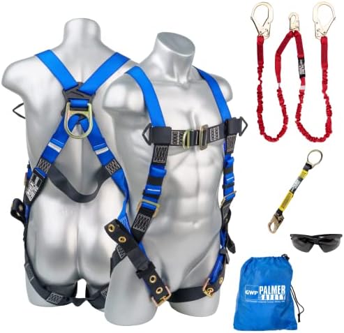 Palmer Safety Full Body Harness 5pt Adjustment, Front & Back D-Ring, Grommet Legs, and Fall Indicators by ATERET